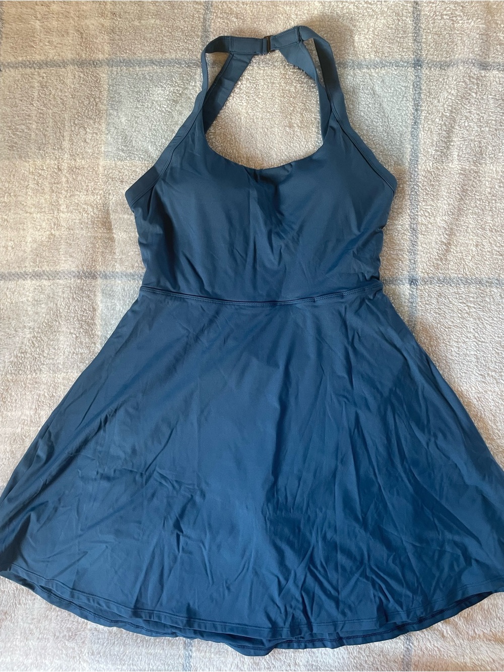 HALARA Dark Navy halter Fit & Flare Dress with Built in Shorts NWOT